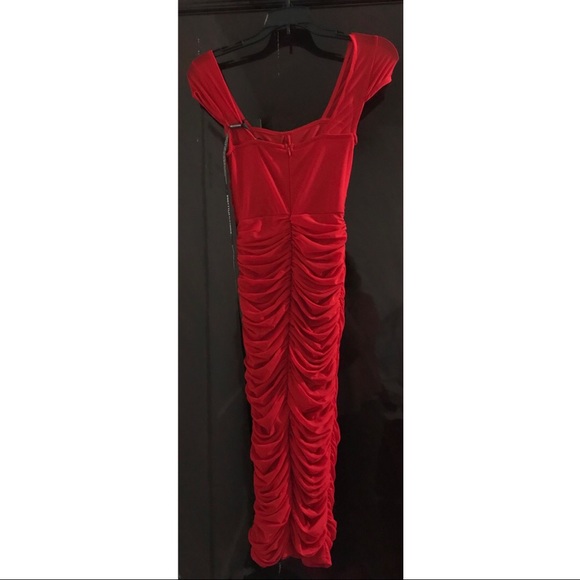 Pretty little thing Red Mesh Ruched Midi Dress - Picture 7 of 7